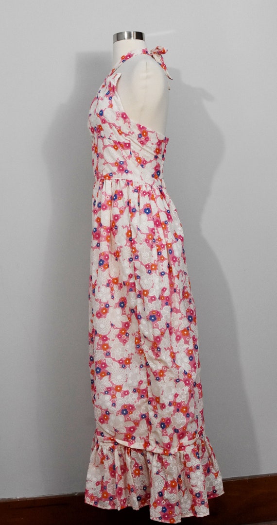 60s Pink and Cream Floral Boho Halter Maxi Dress - image 2