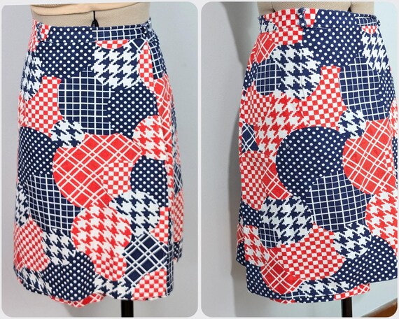 60s Blue/Red Patchwork Skort - image 1