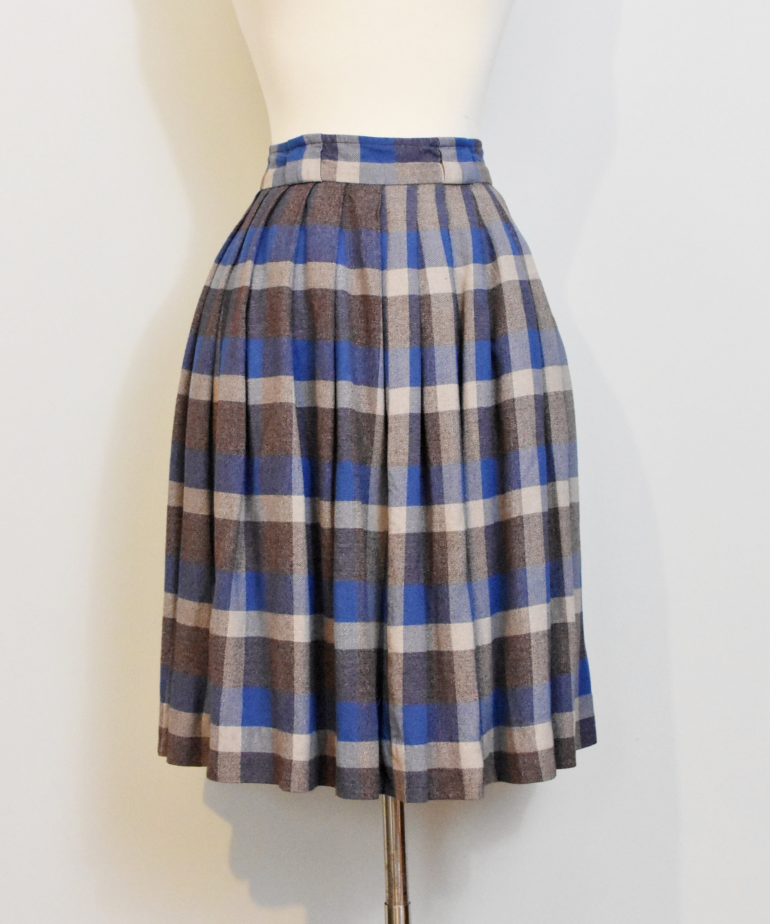 Brown and Blue Plaid 50s Pleated Skirt - Etsy