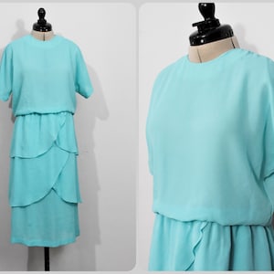 Cathy Sue Aqua Chiffon 80s Dress