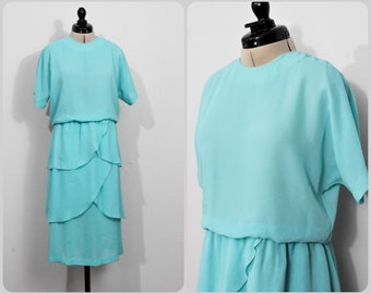 Cathy Sue Aqua Chiffon 80s Dress