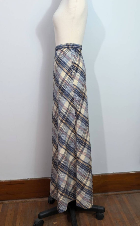 Blue/Purple/Tan Chevron Plaid 70s Maxi Skirt - image 3