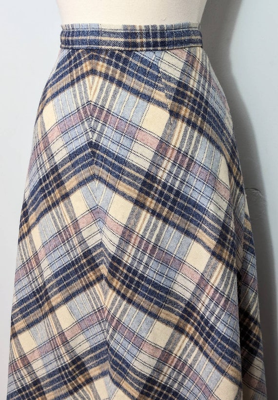 Blue/Purple/Tan Chevron Plaid 70s Maxi Skirt - image 5