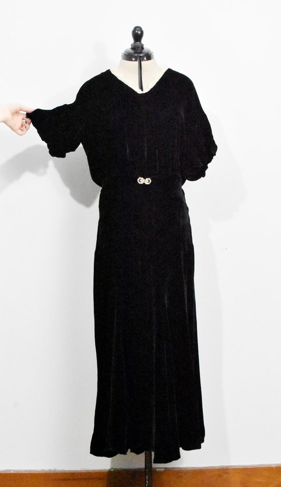 Black Silk Velvet 1930s Bias Cut Gown - Gem