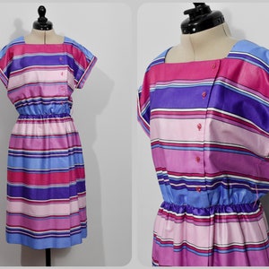 Warren Petites Pink/Purple Striped 80s Dress