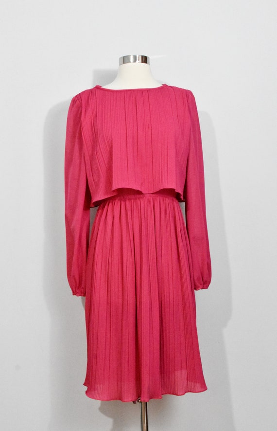 Hot pink Chiffon Pleated 70s Dress - image 2
