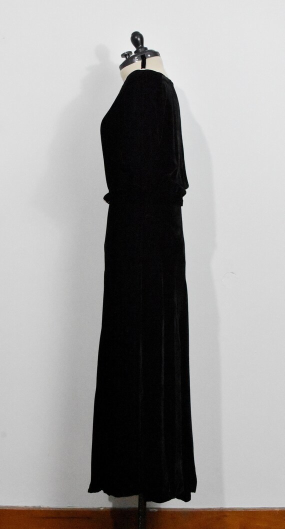 Black Silk Velvet 1930s Bias Cut Gown - Gem