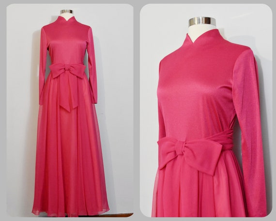 Miss Elliette Hot Pink Chiffon Evening Gown