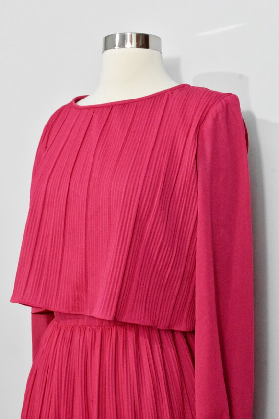 Hot pink Chiffon Pleated 70s Dress - image 5