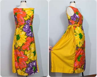 Kalama Fashions Honolulu Yellow Floral Maxi Dress