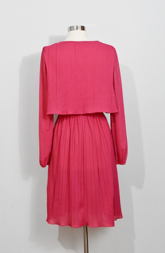 Hot pink Chiffon Pleated 70s Dress - image 4