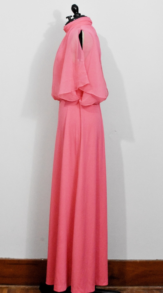 Hot Pink 70s Maxi Dress with attached capelet - image 4