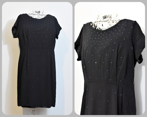 Black 50s Wiggle Dress with Blue Sparkles