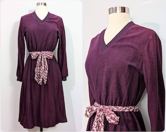 Lady Blair Purple Velour Dress with Scarf Belt