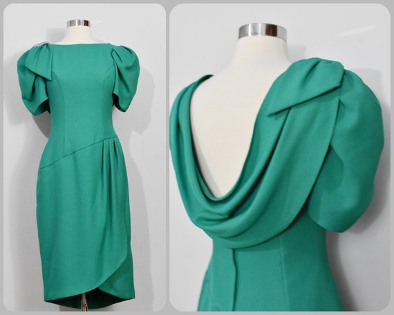 Alfred Angelo Green 80s Cocktail Dress - image 1