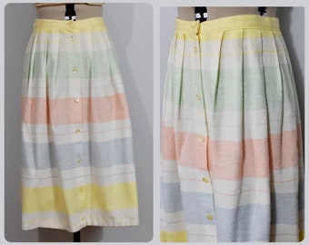 Pastel Rainbow Button Up 80s Skirt