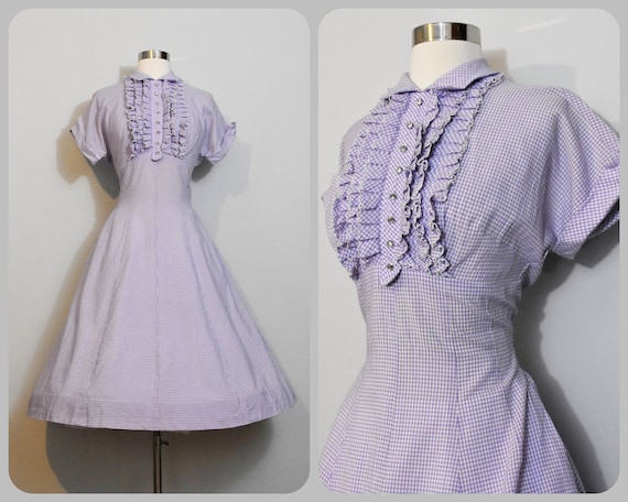 1950s Purple Gingham Ruffles and Rhinestones Day D
