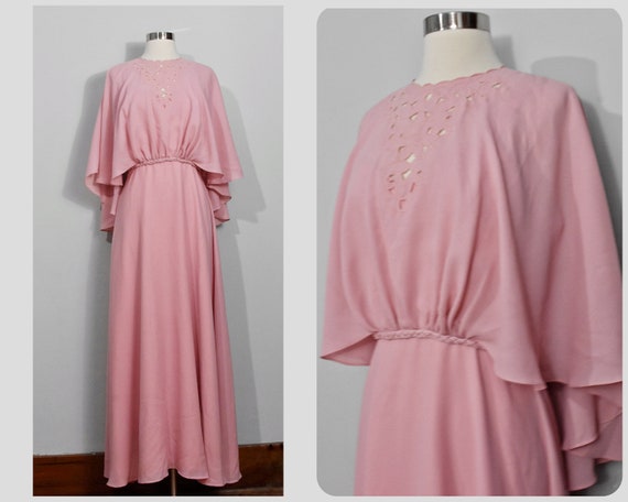 Pink 70 Gown With Cutout Lace Capelet - Etsy