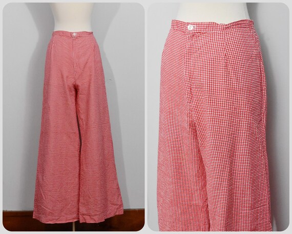 70s Wide Leg Red Gingham Pants