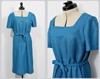 60s Blue Boucle Semi-Sheer Dress