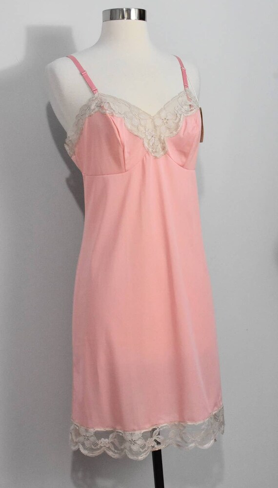 Vanity Fair Coral Pink Slip NOS with Cream Lace - image 6