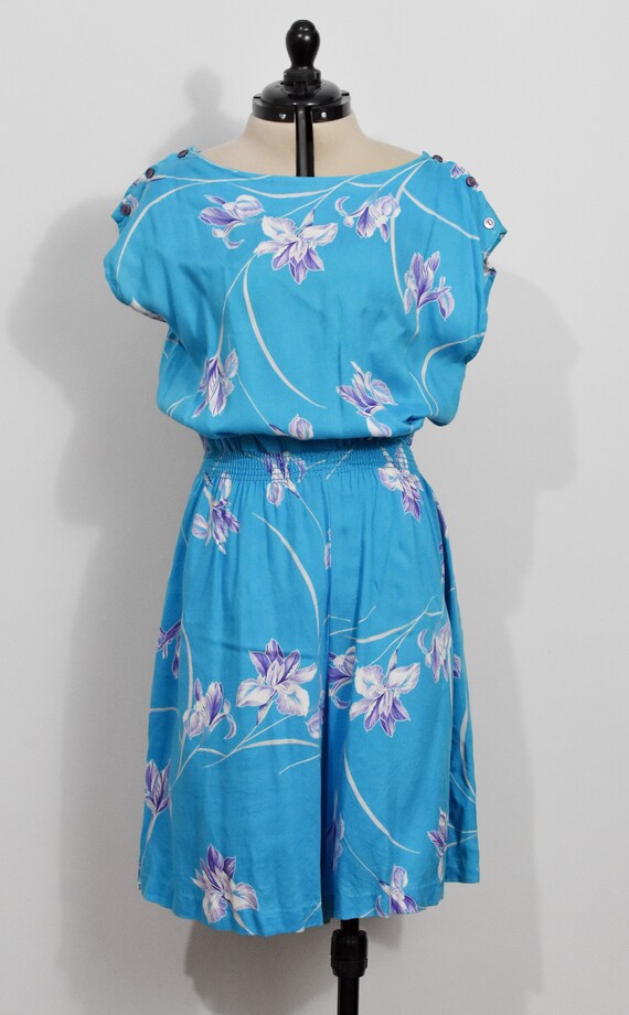 Royal Palm Hawaii Blue Floral 80s Romper - image 4