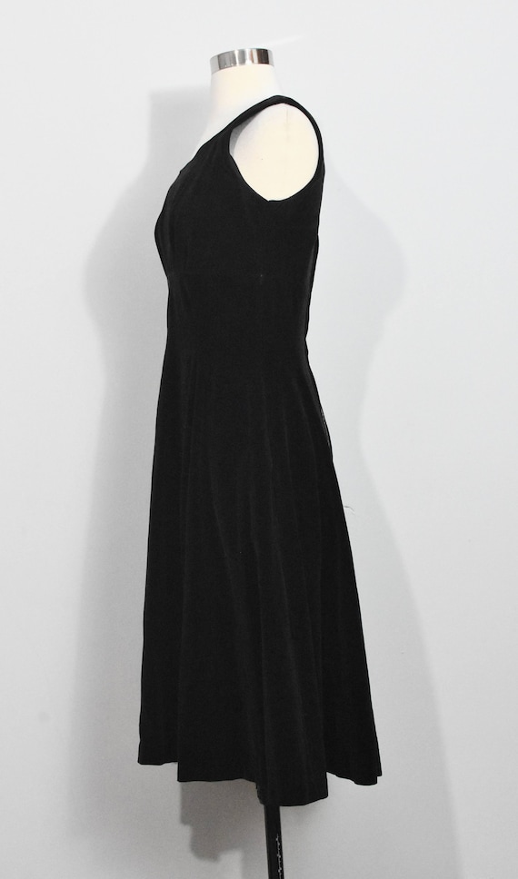 Black Velvet 50s Dress with Blue Sash and Pockets - image 3