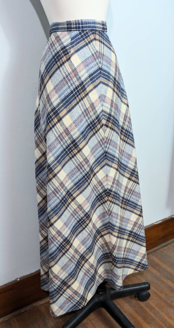 Blue/Purple/Tan Chevron Plaid 70s Maxi Skirt - image 6