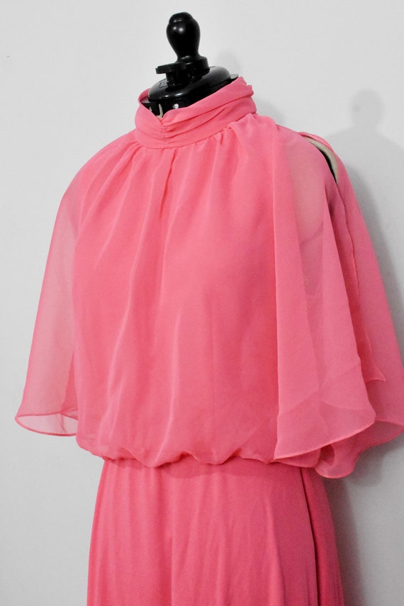 Hot Pink 70s Maxi Dress with attached capelet - image 6