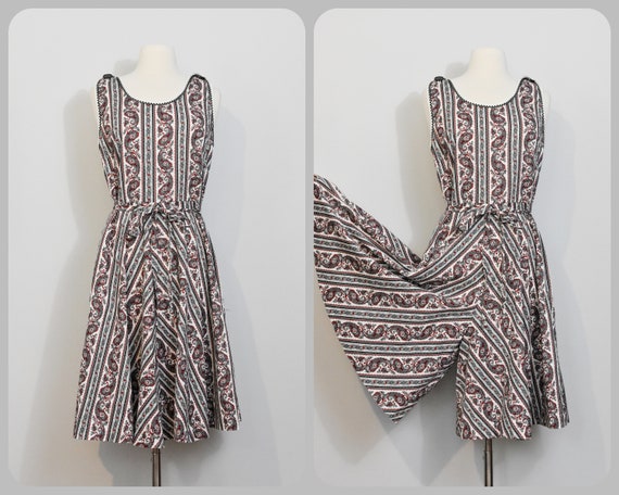 50s Paisley Culottes Dress with Button Shoulders