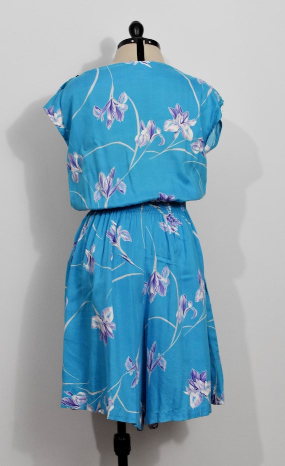 Royal Palm Hawaii Blue Floral 80s Romper - image 2