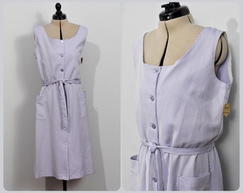 Robe boutonnée années 70 à rayures violettes/blanches