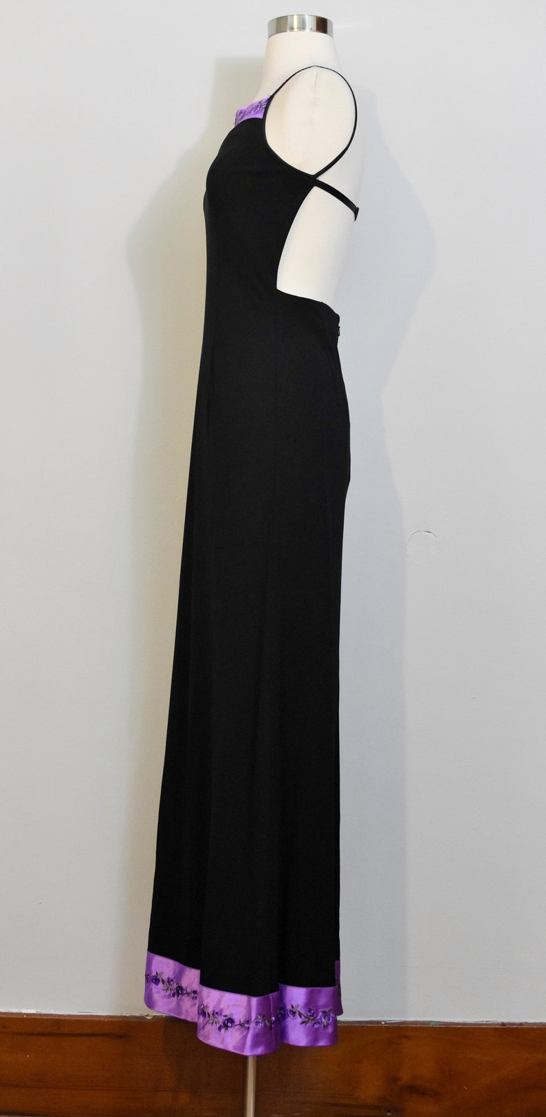 Papell Boutique Evening 90s Backless Black Gown