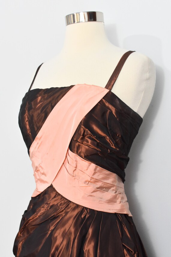 Brown/Peach Taffeta 50s/60s Dress - image 6