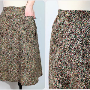 70s Floral Black/Red/Green/Yellow Skirt with Cute pocket