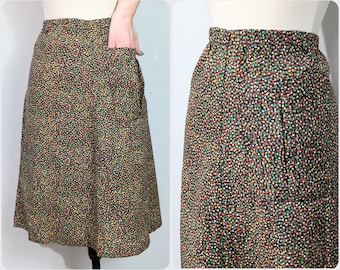 70s Floral Black/Red/Green/Yellow Skirt with Cute pocket