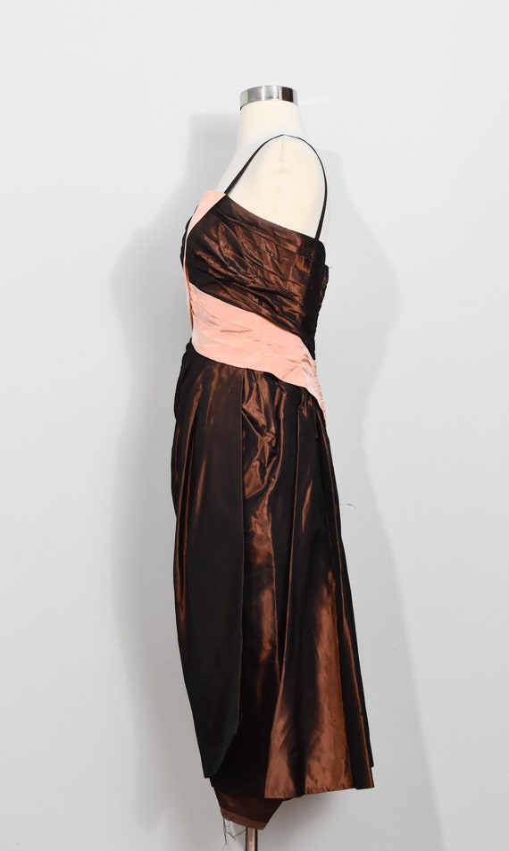 Brown/Peach Taffeta 50s/60s Dress - image 3