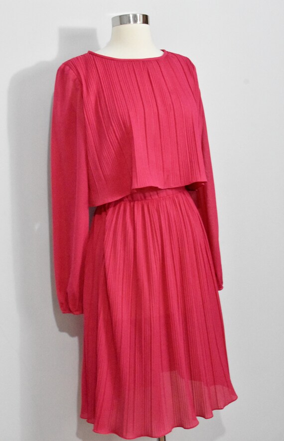 Hot pink Chiffon Pleated 70s Dress - image 6