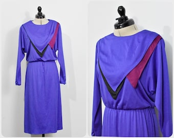 Sally Lou Blue 80s Dress with Handkerchief Neckline