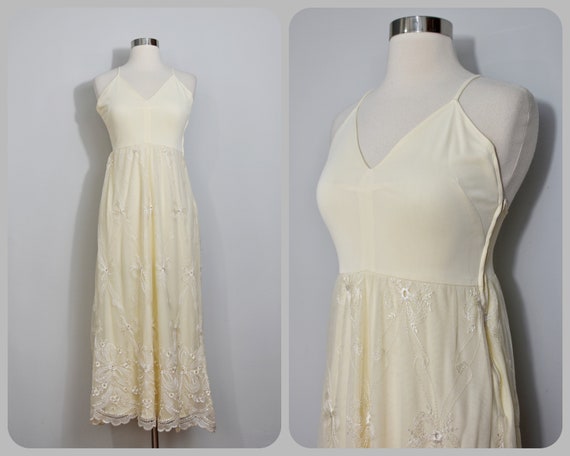 Frank Usher Buttercup Yellow Embroidered 70s Maxi… - image 1