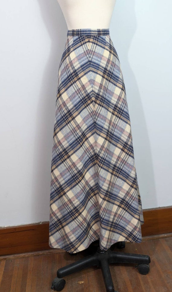 Blue/Purple/Tan Chevron Plaid 70s Maxi Skirt - image 2