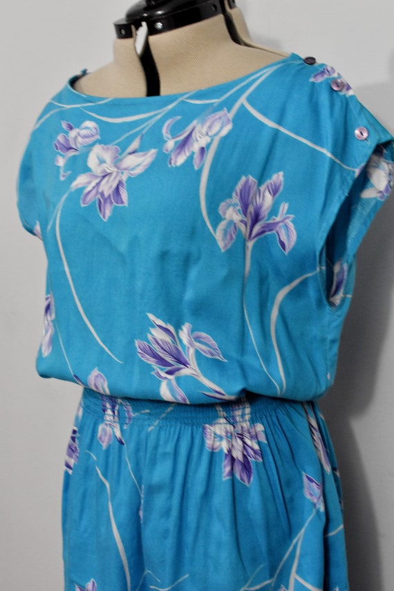 Royal Palm Hawaii Blue Floral 80s Romper - image 8