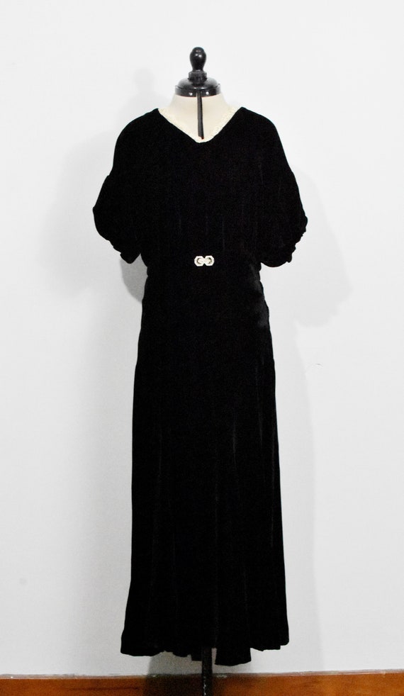 Black Silk Velvet 1930s Bias Cut Gown - Gem