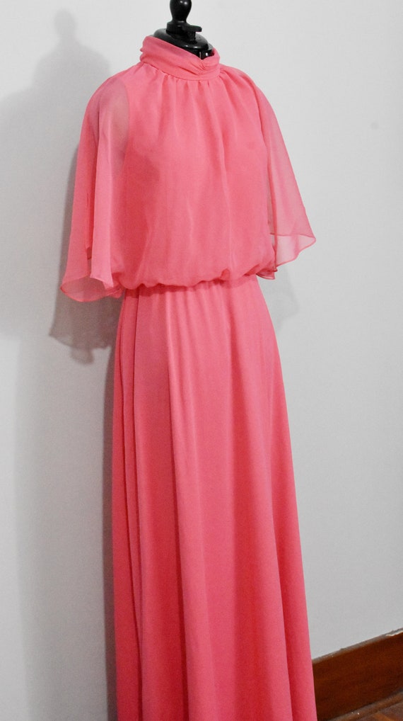 Hot Pink 70s Maxi Dress with attached capelet - image 7