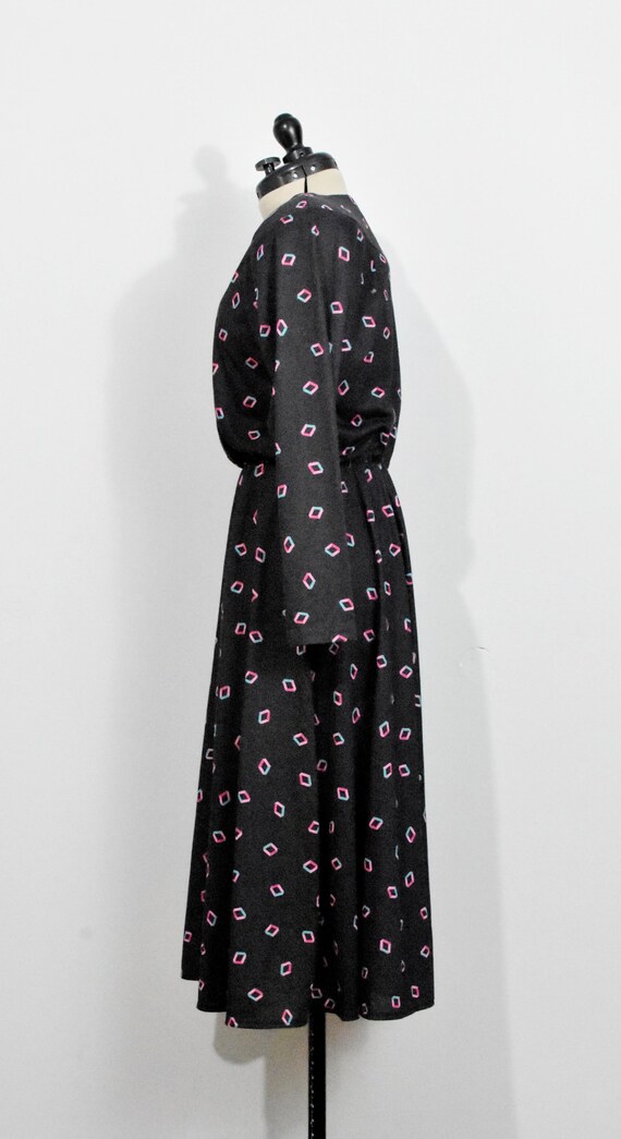 Lerner! Geometric Print Black 80s Dress - image 3