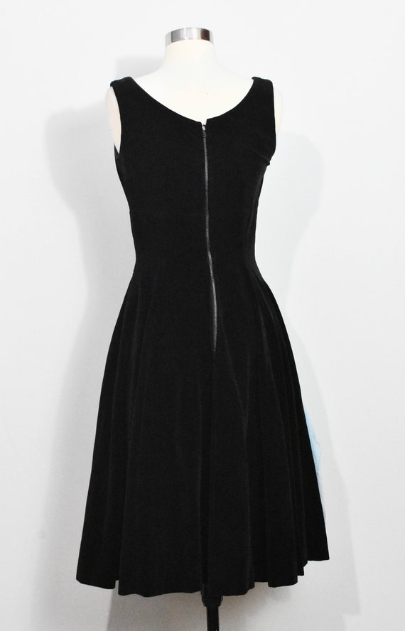 Black Velvet 50s Dress with Blue Sash and Pockets - image 4