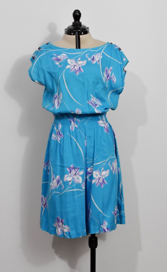 Royal Palm Hawaii Blue Floral 80s Romper - image 6