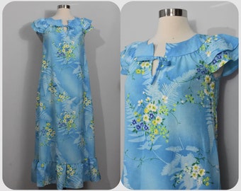 Vestido largo floral azul hawaiano de Ribbons-n-Curls