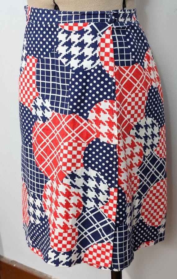 60s Blue/Red Patchwork Skort - image 6