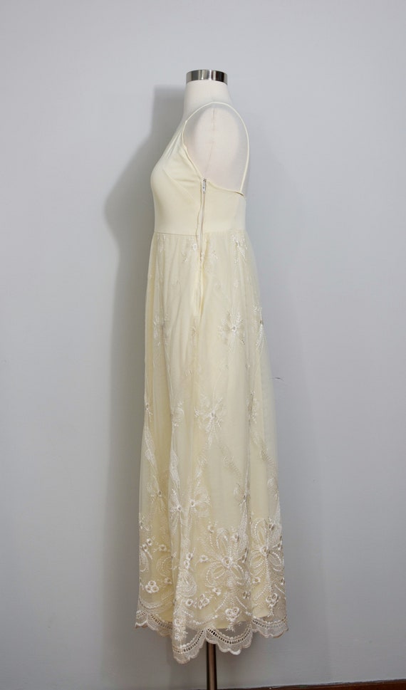 Frank Usher Buttercup Yellow Embroidered 70s Maxi… - image 3